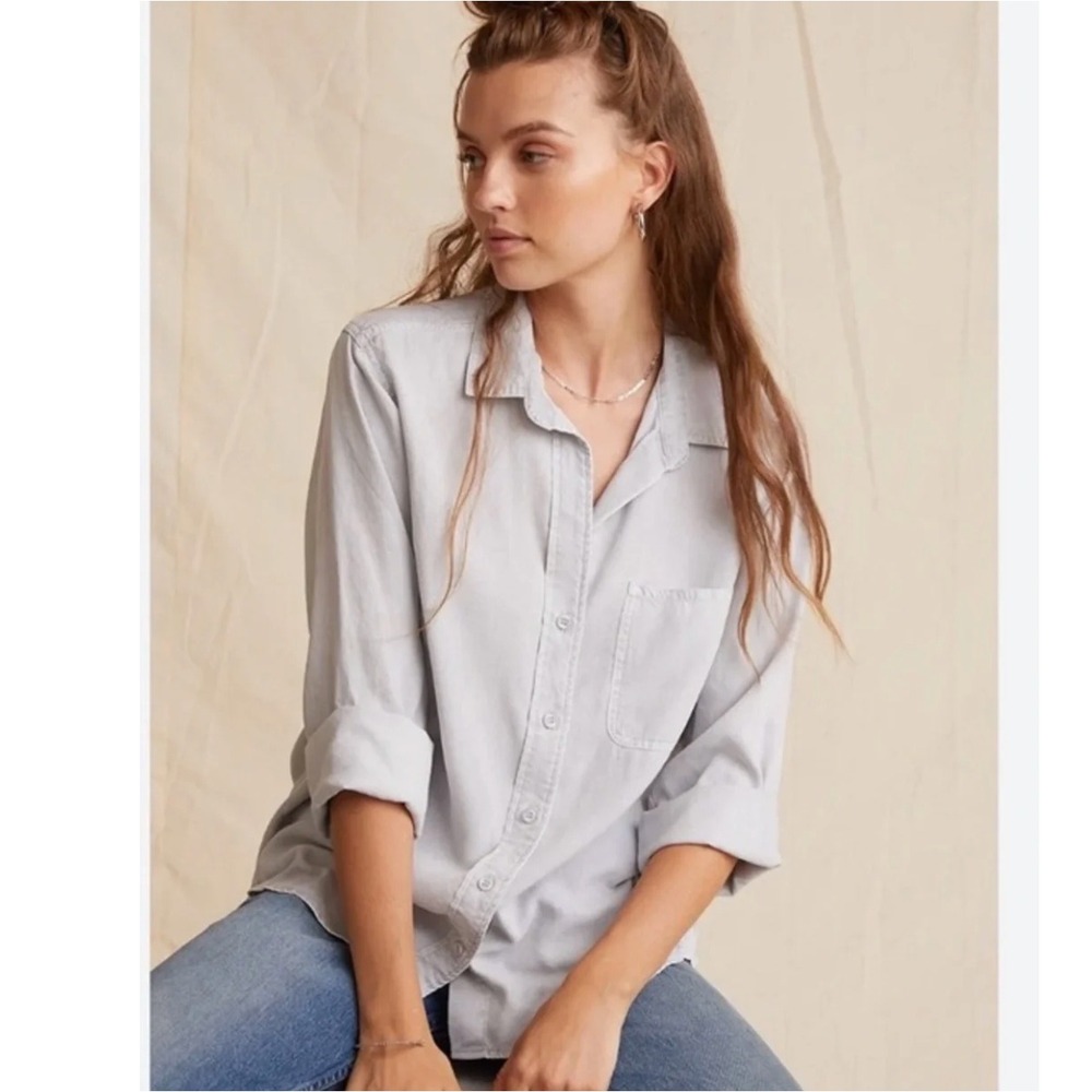 Columbia Light Blue Tencel Button Up Womens M Roll Tab Sleeve